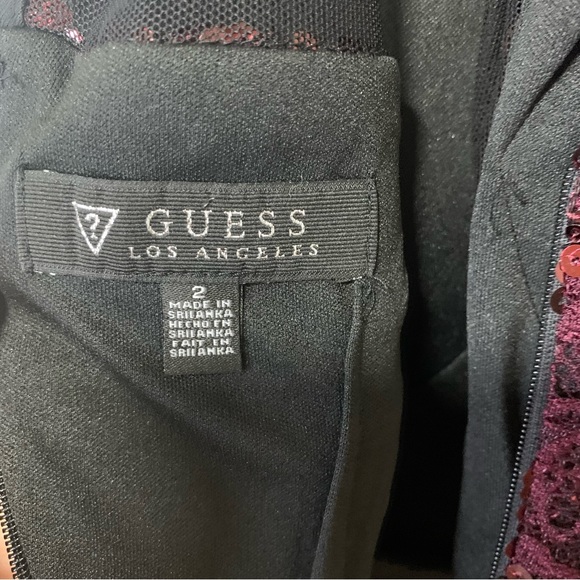 Sequined Lace and Mesh Bodycon Dress in Maroon - Picture 8 of 10